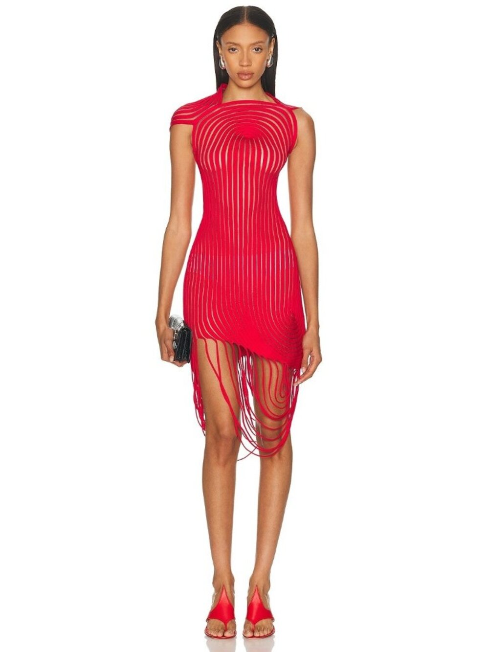 Ferragamo Embroidered Mini Dress in New Red